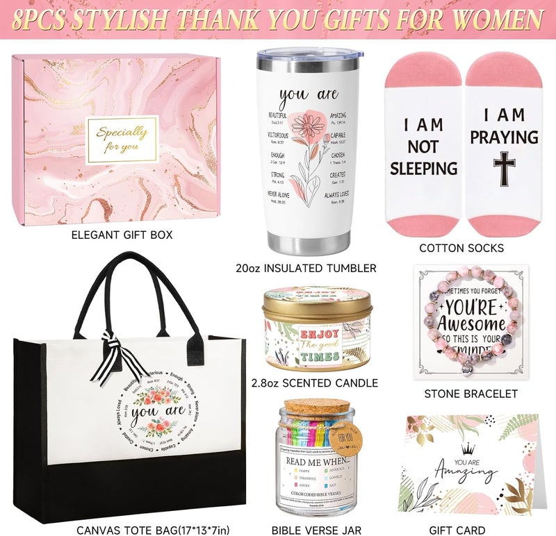 Giftissimo Thank You Gifts for Women, Thank You Gift Baskets w/Tote Bag Acrylic Decor/Bible Verse Jar, Appreciation Gifts for Women - Image 2